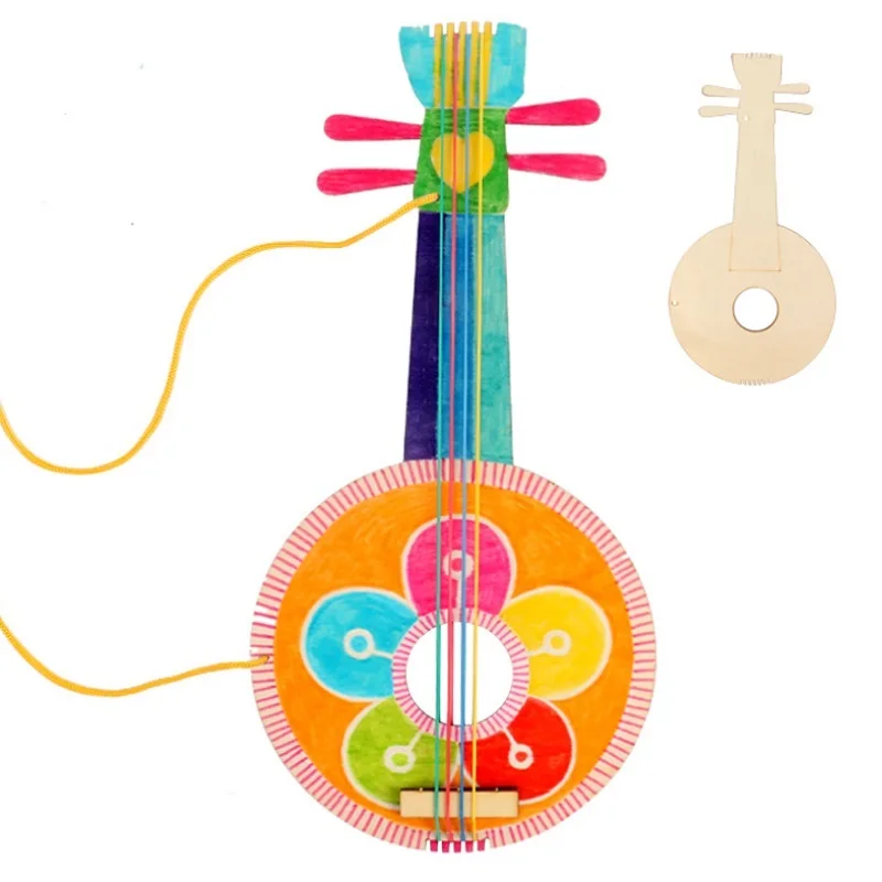 DIY Детская мини-гитара игрушки ручной работы для детей Gitaar живопись ребенок укулеле детский сад ремесла обучающие средства раннего образования игрушка