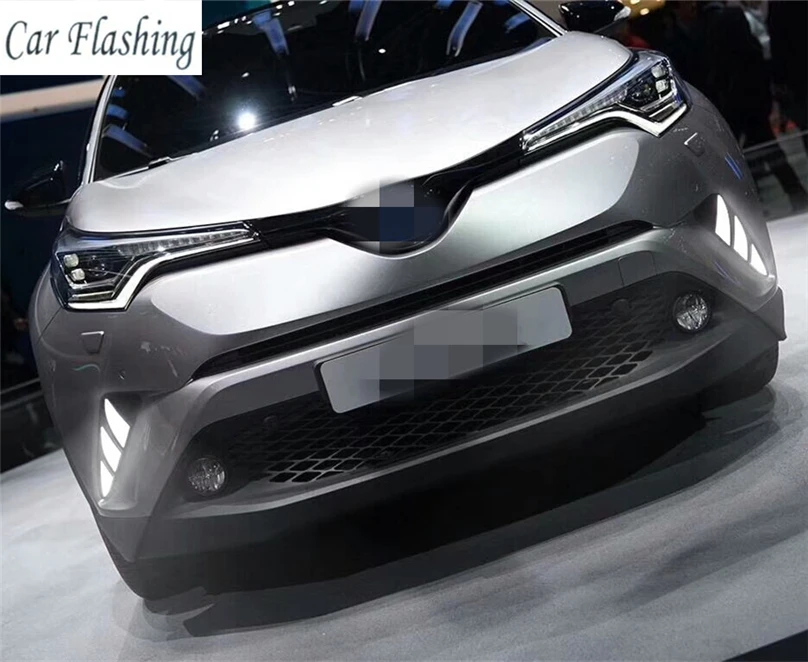 CSGJMY 2 шт. Для TOYOTA C-HR CHR 2016 2017 2018 2019 LED желтый сигнал поворота и стиль затемнения отражателя дневного света DRL включен.