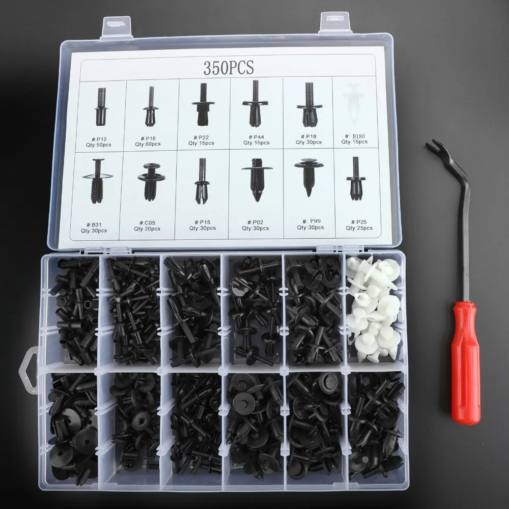 

Areyourshop 350PCS Auto Car Push Retainer Pin Rivet Trim Clip Panel Moulding Assortments Kit Universal Auto Car accessories