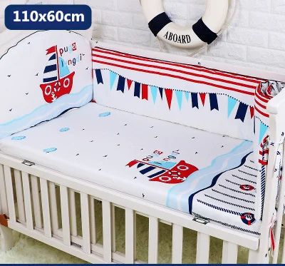 Set sail 110x60cm 5 шт., хлопковый комплект постельного белья для малышей, мультяшная кроватка, кровать, бампер для новорожденных, Kawaii, простыня с животными, детская кроватка, Комплект постельного белья, детский Органайзер - Цвет: Set sail 110x60cm