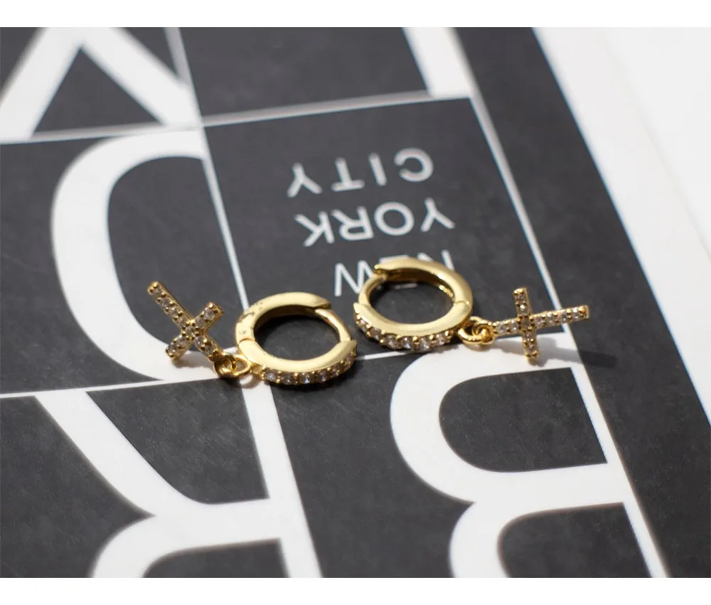 Серьги из стерлингового серебра 925 пробы, модные циркониевые кресты, Короткая подвеска, кольцо для ушей, милые дикие простые трендовые ювелирные изделия для девушек