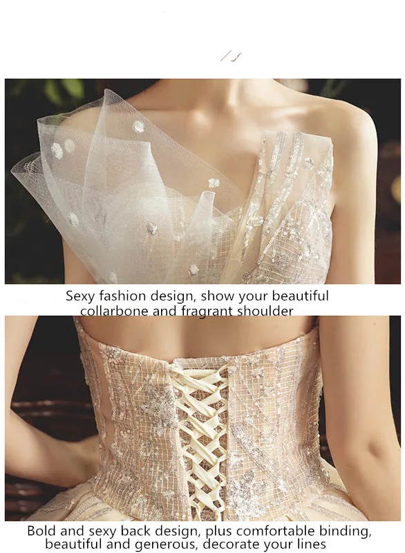 

The new 2019 bridal gown is luxurious, strapless and trailing