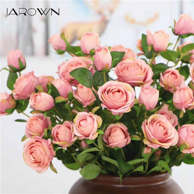 

JAROWN 6 Head Roses Simulation Silk Fake Flowers Continental Wedding Decoration Flores Home Placement