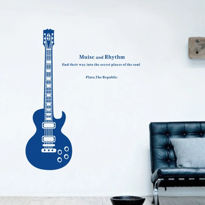Бесплатная доставка модные съемные настенные наклейки с музыкой на гитару
