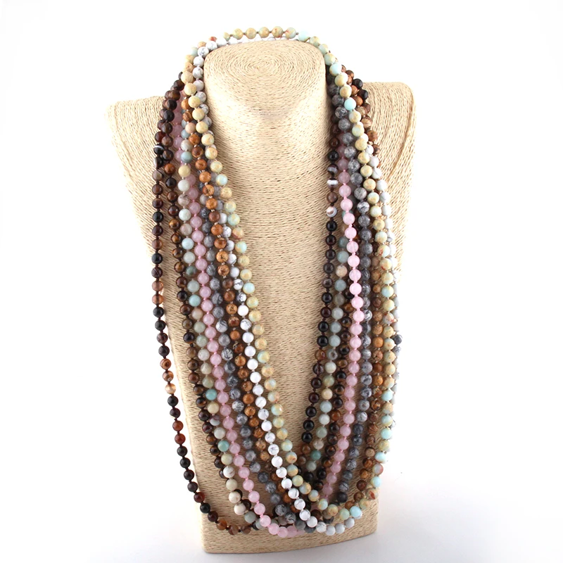 

Fashion Bohemian Jewelry Long Knotted Stone Bead Necklaces For Women Necklace