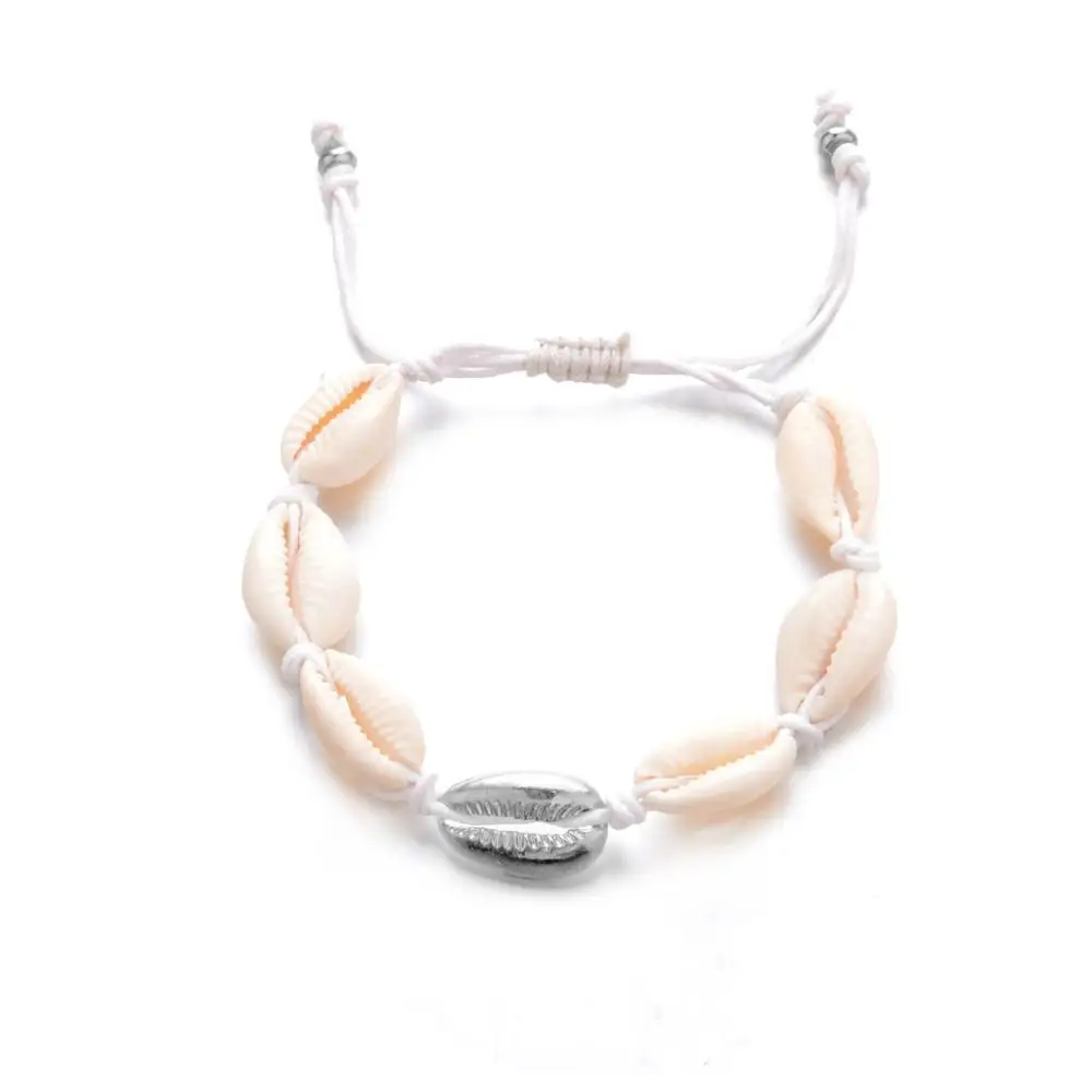 White-Silver Богемные браслеты на щиколотке с бусинами Puka Shell для женщин, браслеты на лодыжке, Boho браслеты на щиколотке, цепочка на ногу, ювелирные изделия, сандалии на босиком браслет нога - Окраска металла: White-Silver