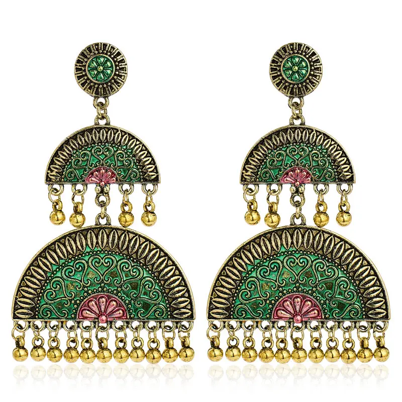 S01137 SHUANGR цыганские украшения индийские Jhumka длинные маленькие колокольчики серьги с кисточками античный этнический многоцветный висячие серьги вrincos бижутерия - Окраска металла: S01137