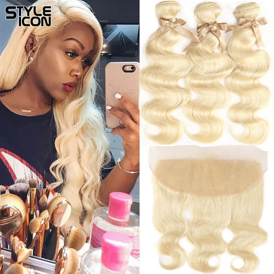 Styleicon блонд 613 волнистые волосы с фронтальной связкой бразильские пучки волос
