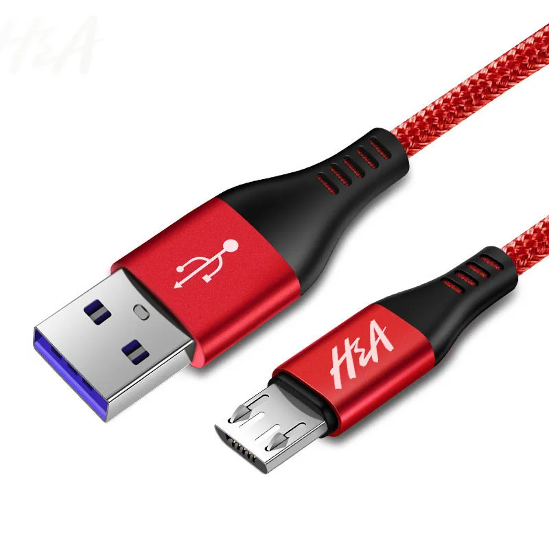 Red H& A 3A Micro USB кабель 1 м 2 м Быстрая зарядка нейлон USB синхронизация данных мобильный телефон Android адаптер зарядное устройство кабель для samsung - Цвет: Red