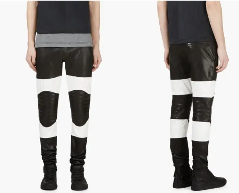 Мужские кожаные брюки черные белые до колена в европейском и американском стиле
