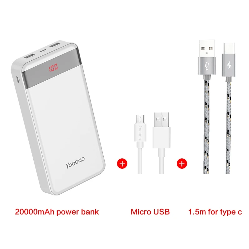 White Type-c Yoobao внешний аккумулятор 20000 мАч 2 USB быстрая зарядка портативный внешний аккумулятор для iPhone X 8 7 6 5 4 Внешний аккумулятор для Xiaomi Mi A1 Макс телефонов - Цвет: White Type-c