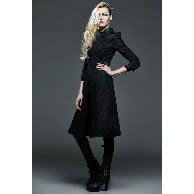 

Punk Rave Women Hooded Coat Gothic Steampunk Military Style Rock Long Cool Rock Motocycle Jacket Y582