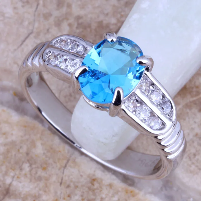 Невероятный Небесно-Голубой кубический цирконий Белый CZ посеребренное модное