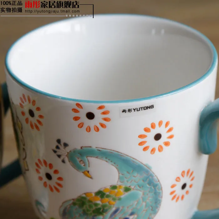 

Home ceramics colored drawing peacock hand-drawn cup personalized cup ceramic breakfast cup mulk cup