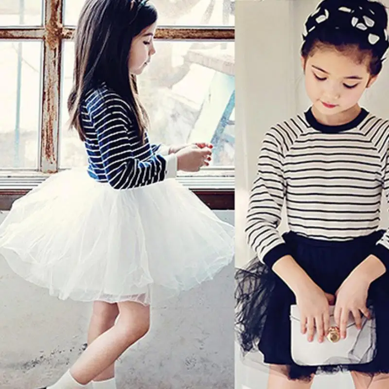 

Kids For Girls Real Voile Girl Dress 2019 New Spring Dresses Children Clothing Princess Stripe Design 2-7 Years Clothes
