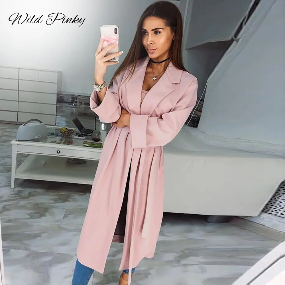 WildPinky 2019 Демисезонный новые модные классические розовый длинный плащ пальто Для