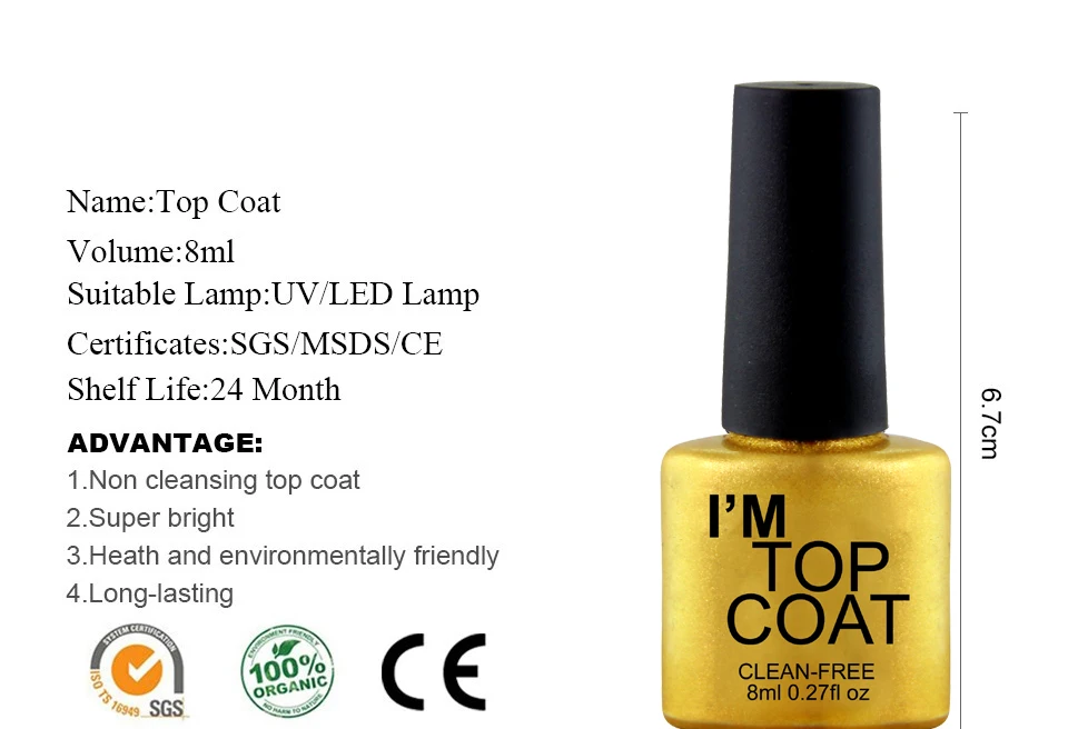 Гель-лак для ногтей Zation Top Coat, блеск, 8 мл, для дизайна ногтей, сделай сам, отмачиваются, верхний слой и Базовое покрытие, основа, не липкий слой, гель