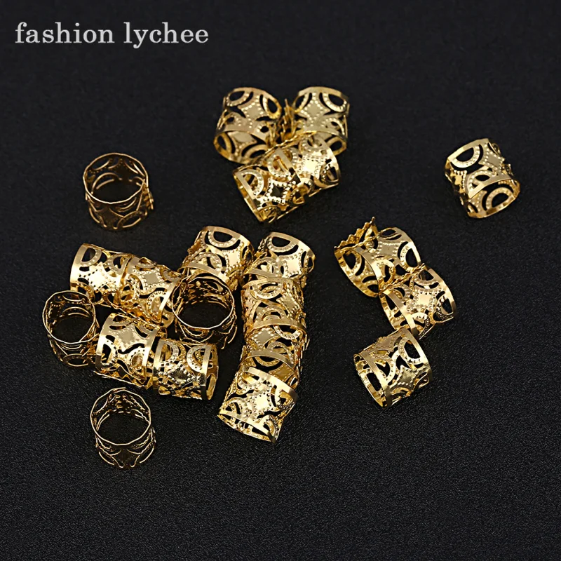 fashion lychee 20pcs Metal Hollow Gold Silver Color Dreadlock Beads Clips Women Hair Extension Jewelry Accessories fashion lychee 20pcs Metal Hollow Gold Silver Color Dreadlock Beads Clips Women Hair Extension Jewelry Accessories