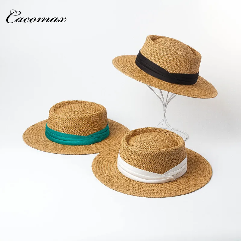 

New women Summer Hat Beach ring Papyrus Hat Ladies Cap Fashionable Handmade Casual Flat Brim Bowknot Sun Hats for Women
