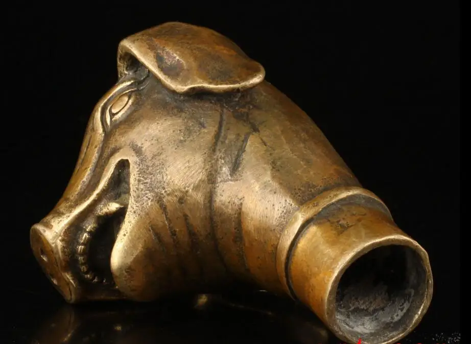 Коллекционная старинная ручная литая латунная свинья статуя костыль трость