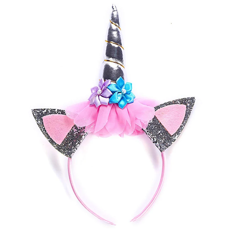 Silver headband Разноцветное платье для девочек для костюмированной вечеринки с единорогом; платье принцессы с рукавами-крылышками; платья для дня рождения для девочек; Детский костюм на Хэллоуин с единорогом - Цвет: Silver headband