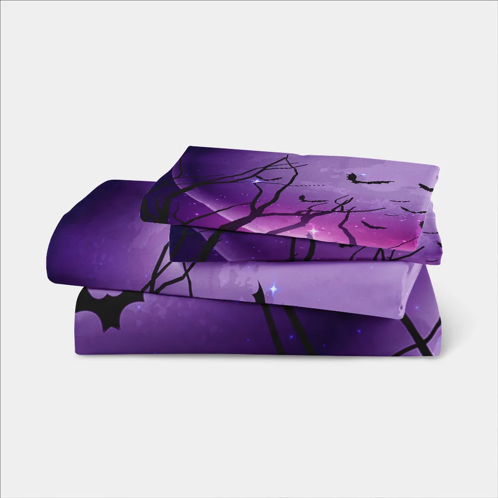

Purple Starry Bedding Set 3D Moon Night Duvet Cover Set Halloween Design Bedding Cover King Queen Pillowcase Home Decor D45
