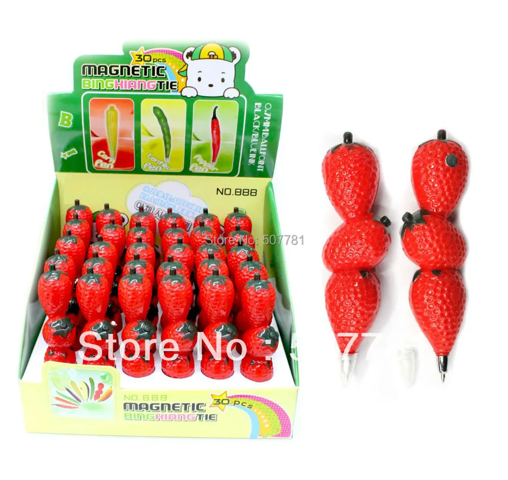 

[Free shipping] NEW !Promotional Magnetism !Fruits and vegetables pens Personality pen- Strawberry pen, 30pcs /lot