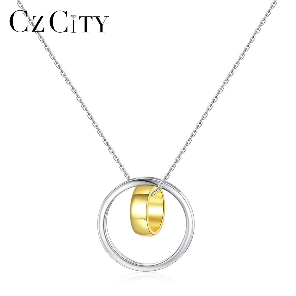 

CZCITY 100% 925 стерлингового серебра Съемный двойной круг кулон ожерелье для женщин Простые очаровательные ожерелье серебро 925 ювелирные издели...