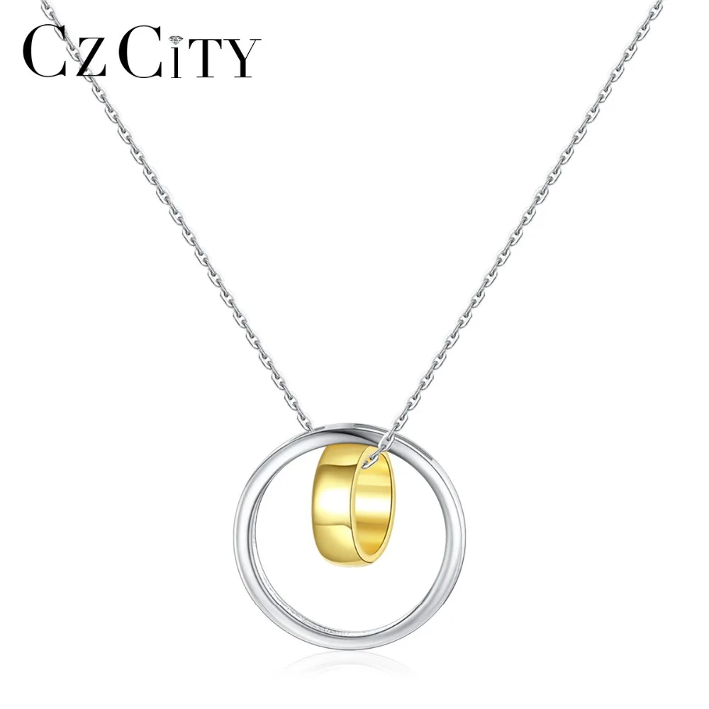CZCITY 100% 925 стерлингового серебра Съемный двойной круг кулон ожерелье для женщин