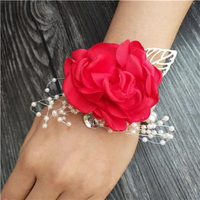 red corsage Шелковый цветок розы бутоньерка для жениха свадебная бутоньерка на запястье мужской костюм брошь для женщин Свадебные цветы вечерние украшения XF08 - Цвет: red corsage