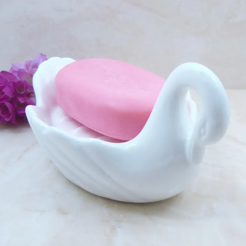 Керамический держатель мыла в форме лебедя Коробка для чистые белые тарелки