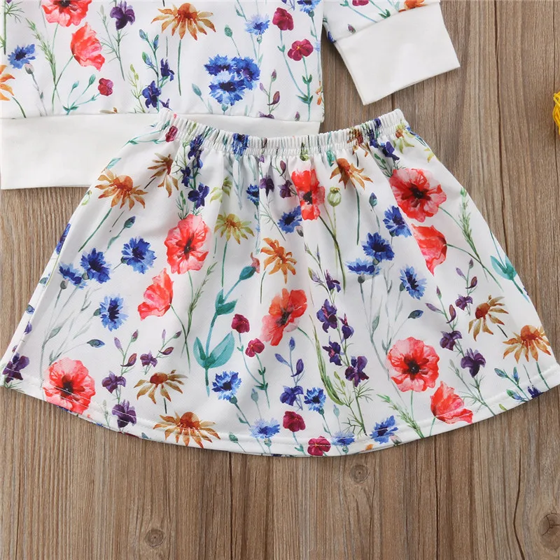 3Pcs Autumn Baby Girls Clothes Set 2018 Cute Toddler Girl Long Sleeve T-shirt Tops+Tutu Skirt Flower Printed Sets | Мать и ребенок