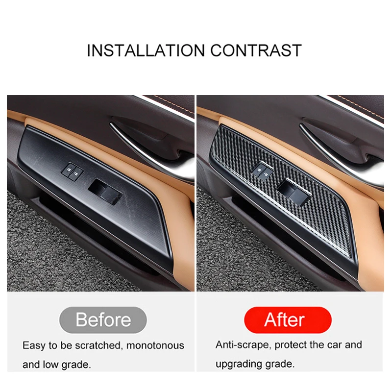 

QHCP Car Window Lift Switch Button Stickers Cover Frame Panel 4Pcs/Set Carbon Fiber Epoxy Material For Lexus ES200 260 300H 2018