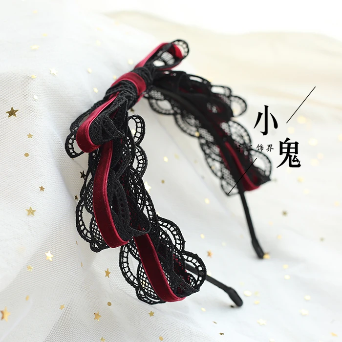 Headband Готическая заколка в Стиле Лолита, кружевной черный топ, головной убор с бантом, темно-красная черная Брошь Шпилька, 12 цветов - Цвет: Headband