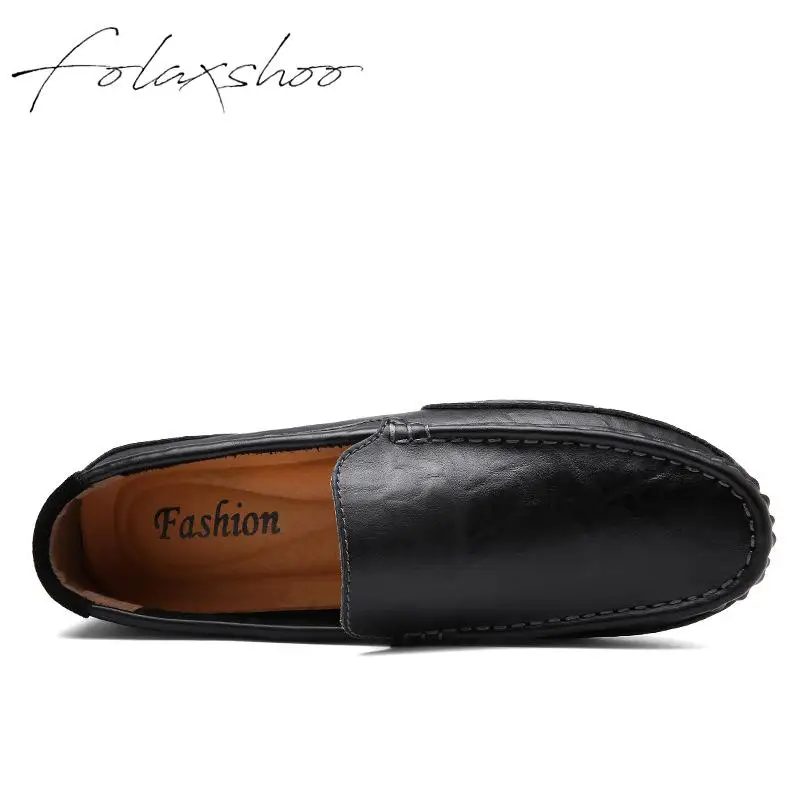 Folaxshoo Genuine Leather Rubber Slip-on Loafers Man Shoes Driving Mens Casual Slip On Men | Обувь