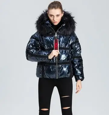 Blue Парка из натурального меха енота, зимняя женская куртка-пуховик на утином пуху, Новое поступление, полосатый дизайн, с капюшоном, меховой воротник, Серебряный пуховик - Цвет: Blue