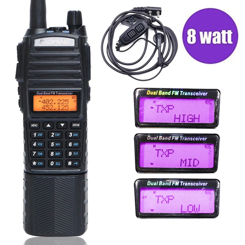 2 шт. Baofeng UV 82 Plus 8 Вт Высокая мощность DC разъем 3800 мАч рация двухдиапазонный 136 174 и