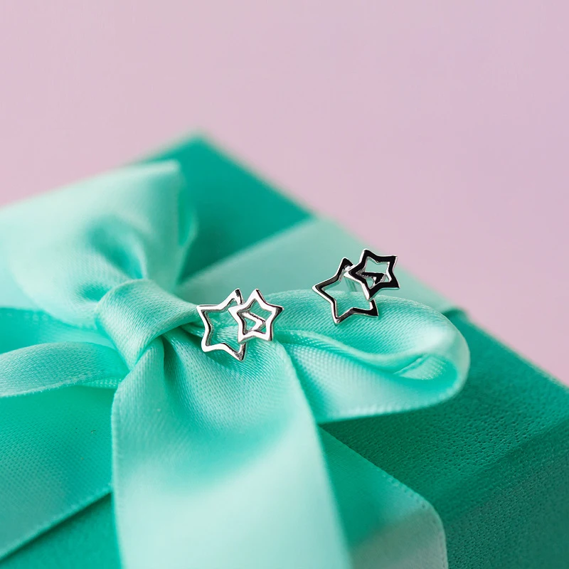 925 sterlingSV star stud earrings female fashion small fresh hollow five-pointed for women | Украшения и аксессуары