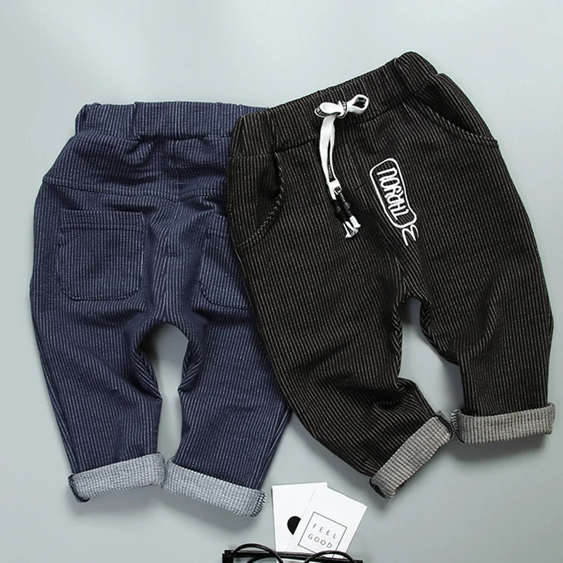 Осенние детские длинные брюки для мальчиков одежда младенцев в полоску с буквами