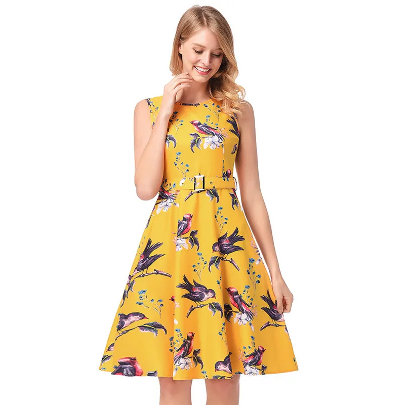 Женское платье без рукавов с круглым вырезом в стиле ретро|vestido a|summer dresssummer dress women