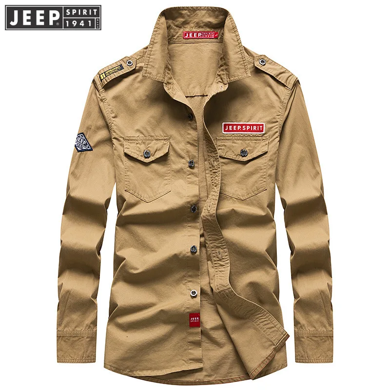 JEEP SPIRIT, новинка, брендовая Осенняя рубашка с длинным рукавом, мужская, военная, повседневная, хлопковая, дышащая, мужская рубашка с эполетом, camisas hombre