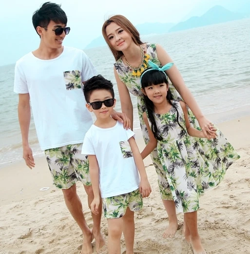 Free shipping Fashion Summer Family outfits Women girls Green long Dress Man boys sets clothes | Мать и ребенок
