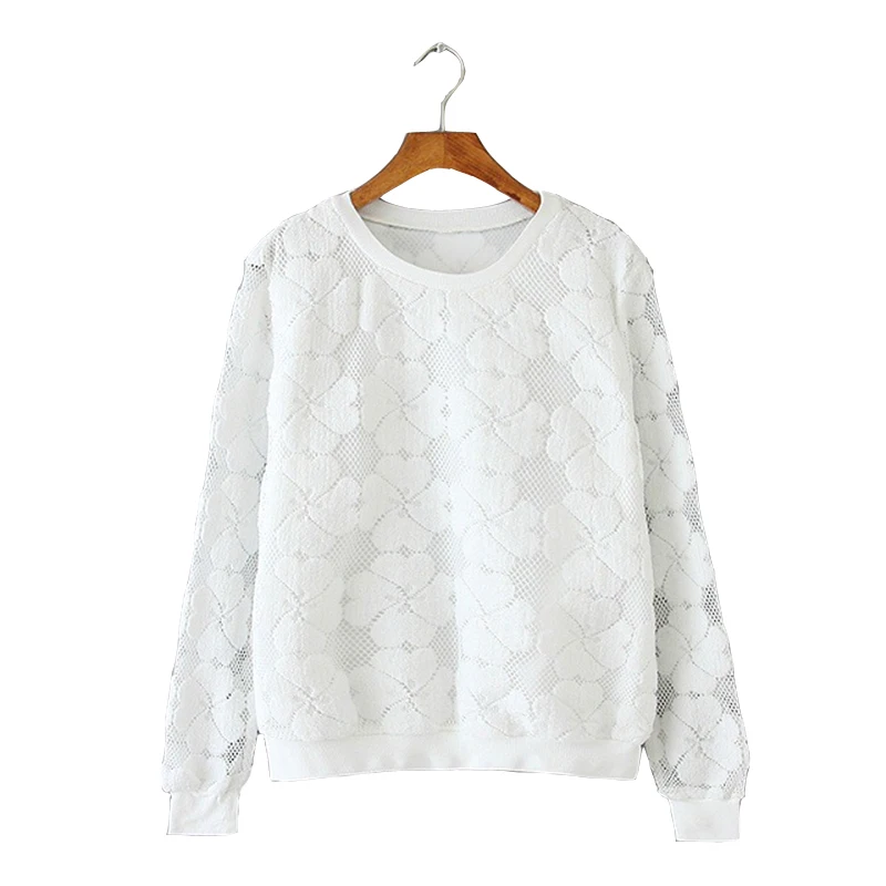 New 2020 Casual Round Neck Sweatshirt Women Lace Hollow Out Female Hoodies Loose All-Match Bottoming SS136 | Женская одежда