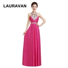 Женское атласное платье с лямкой на шее, розовое, красное, синее длинное вечернее платье без рукавов с павлином для особых случаев