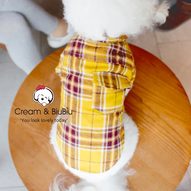 Yellow pet clothes Хлопковая летняя дышащая клетчатая рубашка для чихуахуа; Одинаковая одежда для щенков; одежда для маленьких собак; одежда для домашних животных; XS-XXL - Цвет: Yellow pet clothes