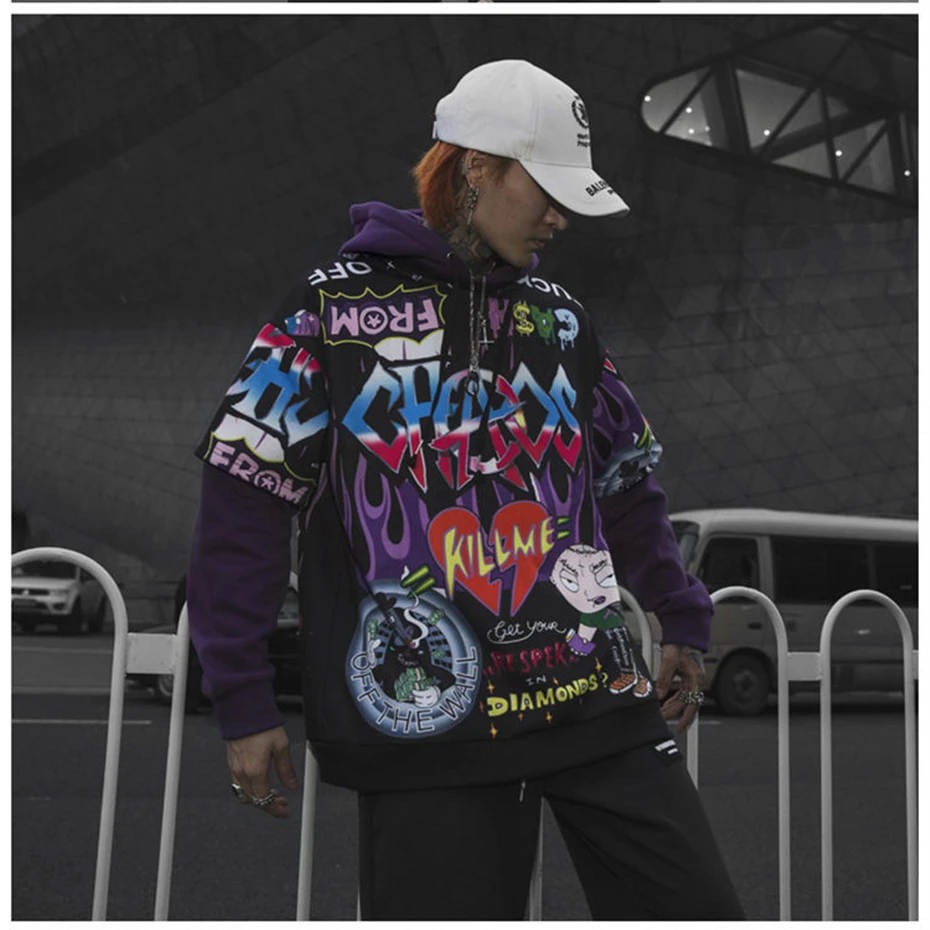 Hip Hop Hoodies Men Women Autumn Winter Letter Graffiti Printed Pullover Hoodie Male Fashion Streetwear Sweatshirts WG343