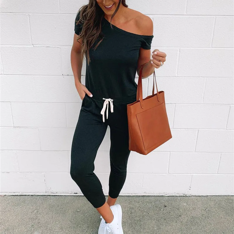 Женский комбинезон на одно плечо с коротким рукавом и открытой спиной Свободные