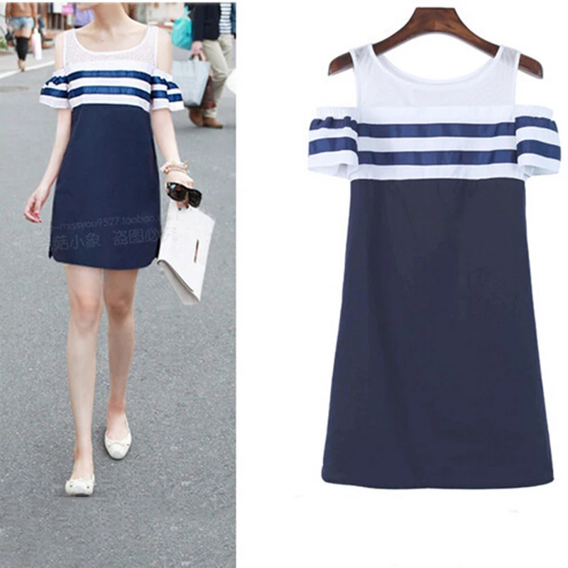 Новый Женский Лето Плюс Большой Размер Темно Синий Платье Без Бретелек Дамы