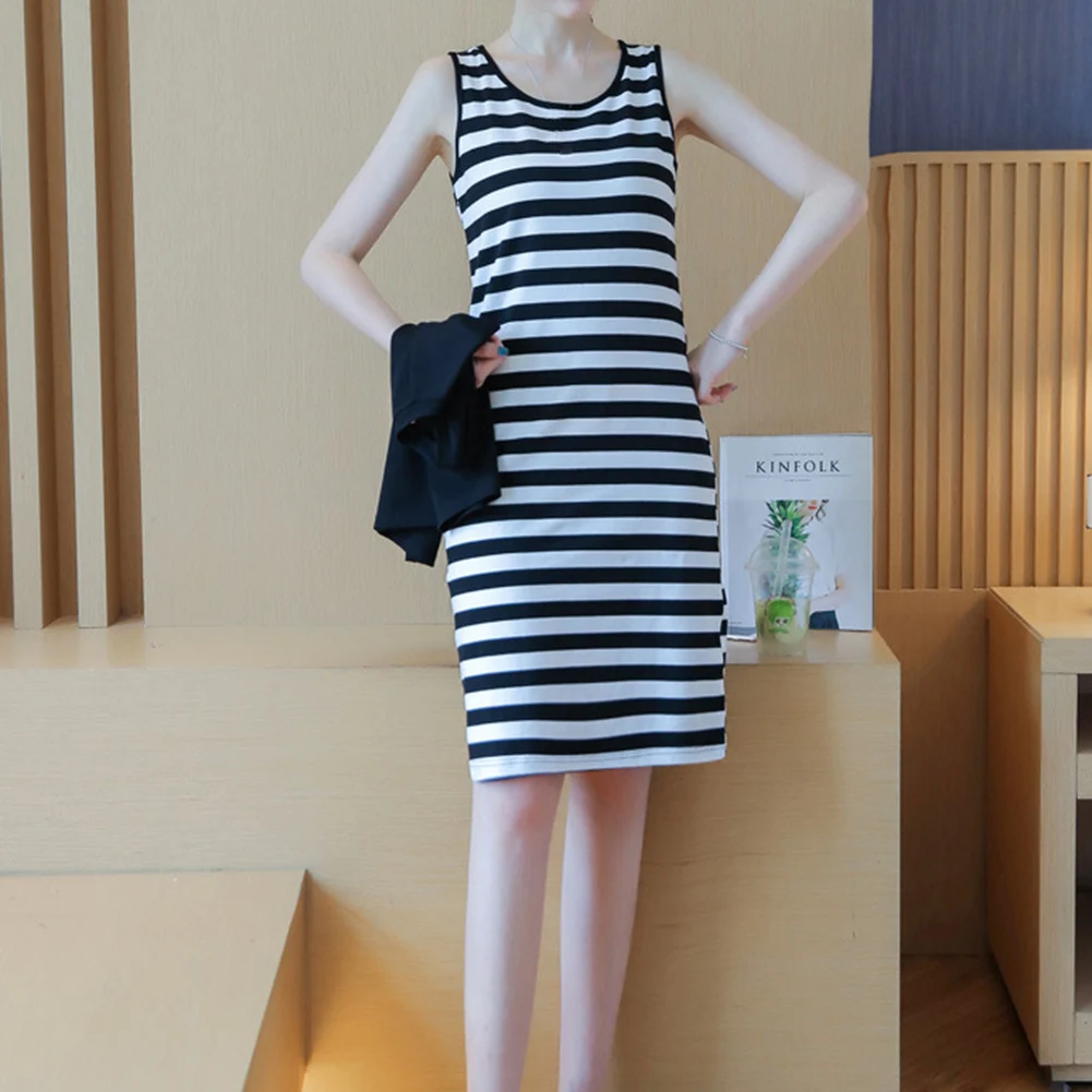Женский комплект 2 шт. Полосатое платье майка с принтом костюмы футболкой Модный