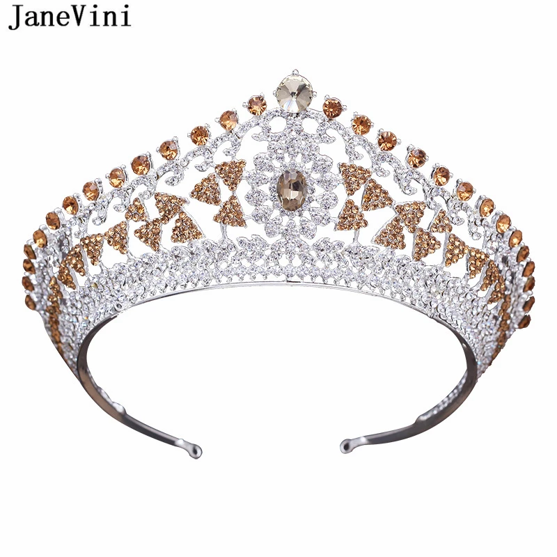 JaneVini Роскошная Свадебная повязка в виде короны из горного хрусталя диадема для